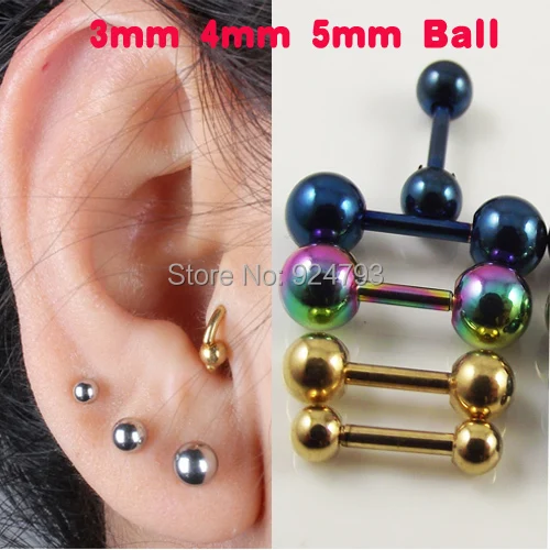 Isayoe 2 piece Stainless Steel Tragus Earring Ball Barbell Ear Piercing