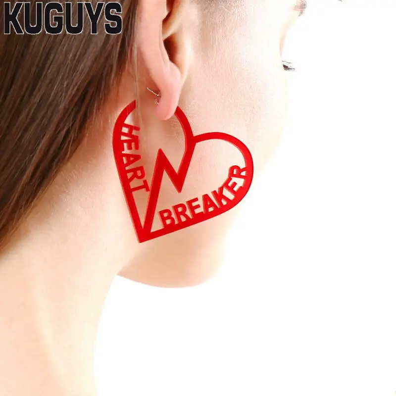

KUGUYS Cute Heart Large Earrings for Women Trendy Red Acrylic Letter Chic Stud Earring Fashion Jewelry Trendy Summer Accessories