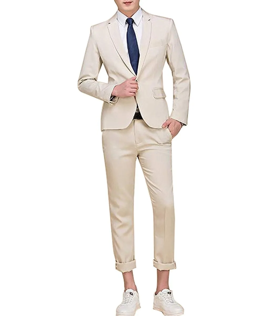 Mens suit Two Pieces Men Dress Royal blue/Grey/Burgundy/Navy Casual Commuter office business suits for wedding(Blazer+Pants+Tie)