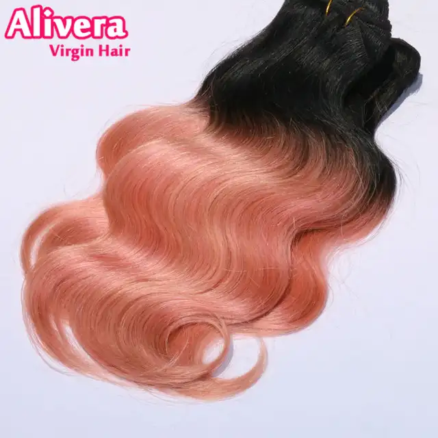 Pink Rose Gold Virgin Hair 3 Bundles Dark Roots Milky Way Hair