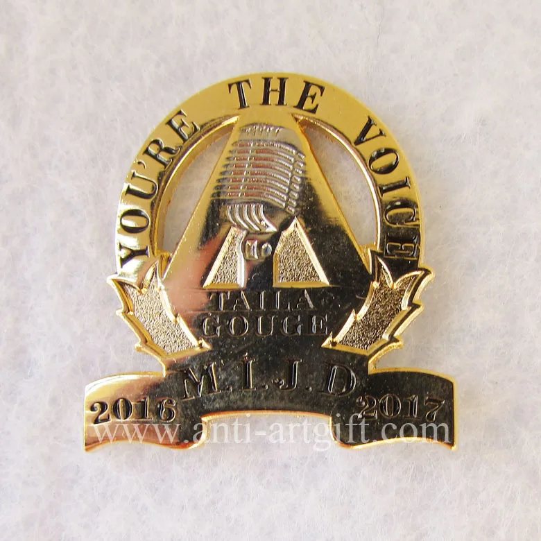 

Customized die struck metal badge pins gold finished