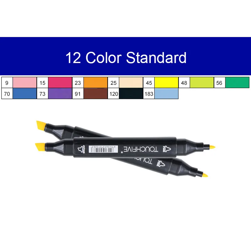 168 цветов, набор маркеров для ручек, двойная головка, маркеры для эскизов, кисть для стандартного пейзажа, рисование манга, анимационный дизайн, товары для рукоделия - Цвет: 12standard-black