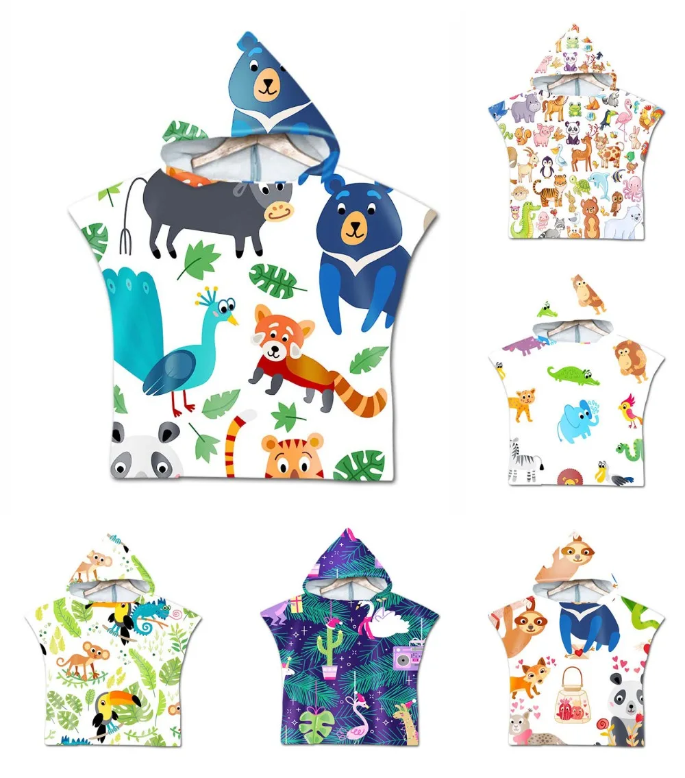 

Free shipping Gift Tropical Plant Cactus Animal Monkey elephant Toucan Baby Kids Poncho Towel Swim Bath Beach Hooded Towel Cape