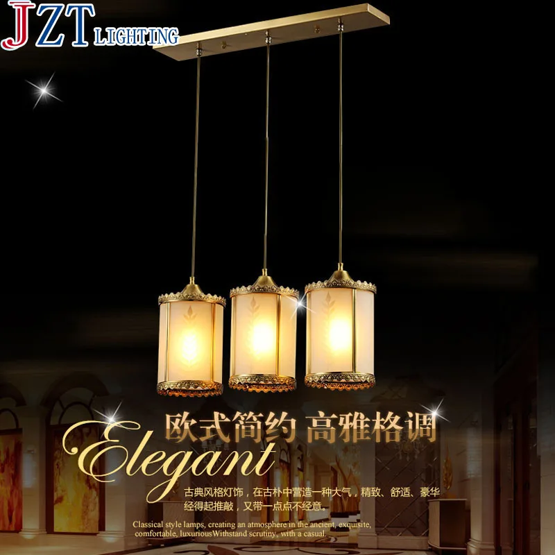 

M European Style Full Copper Lamp Restaurant Light Warm Simple Creative Round and Rectangular Three Head Mediterranean Lamps