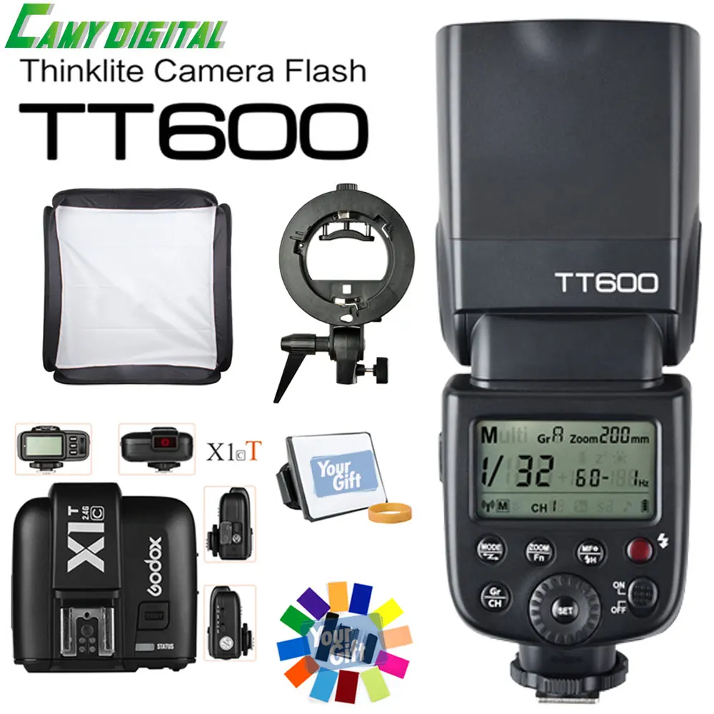 

Godox TT600 GN60 HSS 1/8000s Speedlite with 2.4G Wireless X System+X1T-C/X1T-N+Godox S-Type Brcaket+SoftBox Kit For Canon/Nikon