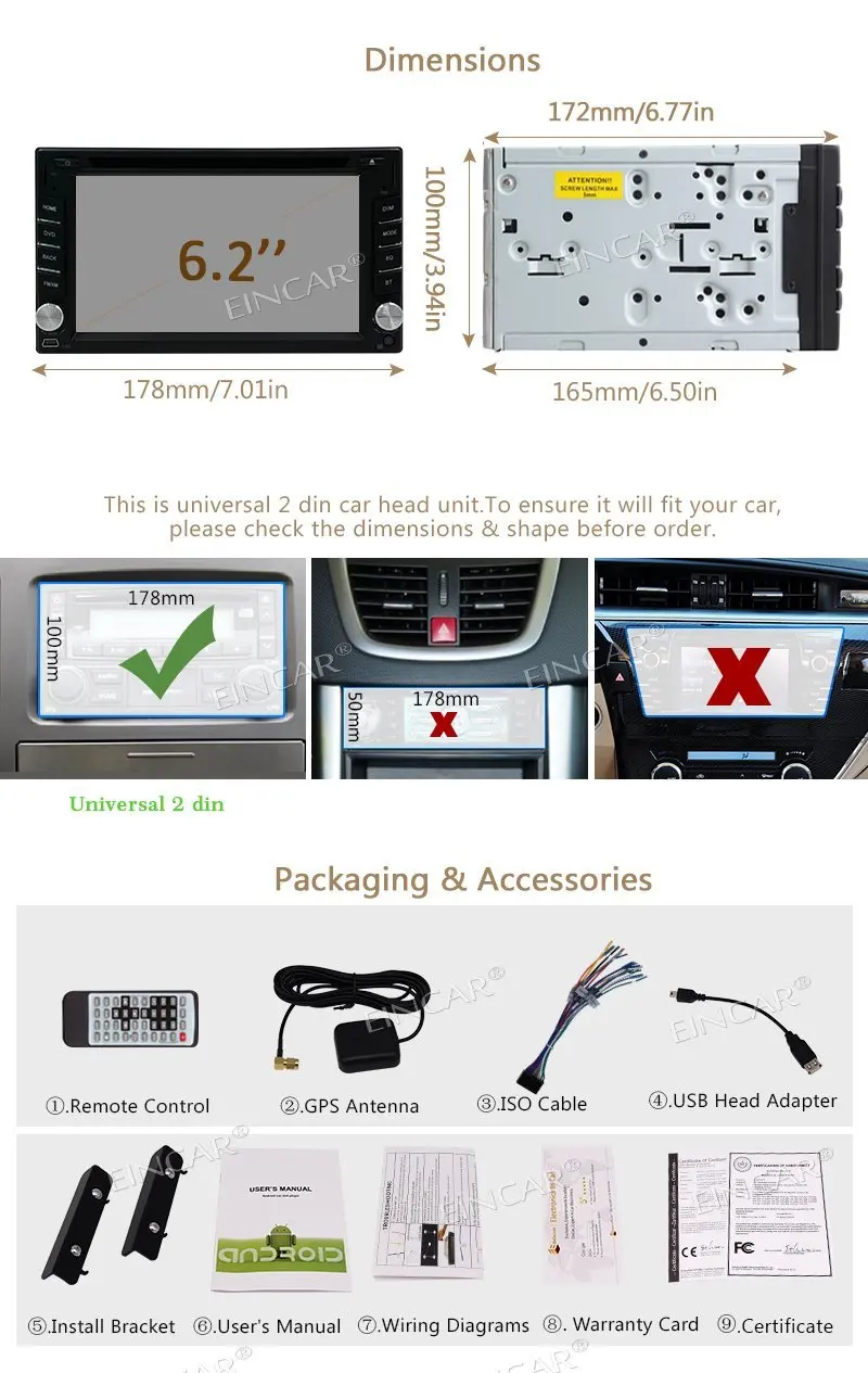 Top Two din Car Radio Stereo DVD/CD/MP3/USB/SD AM/FM Stereo, 2Din Car Video Player with Bluetooth GPS Navigation Free Backup Camera 5