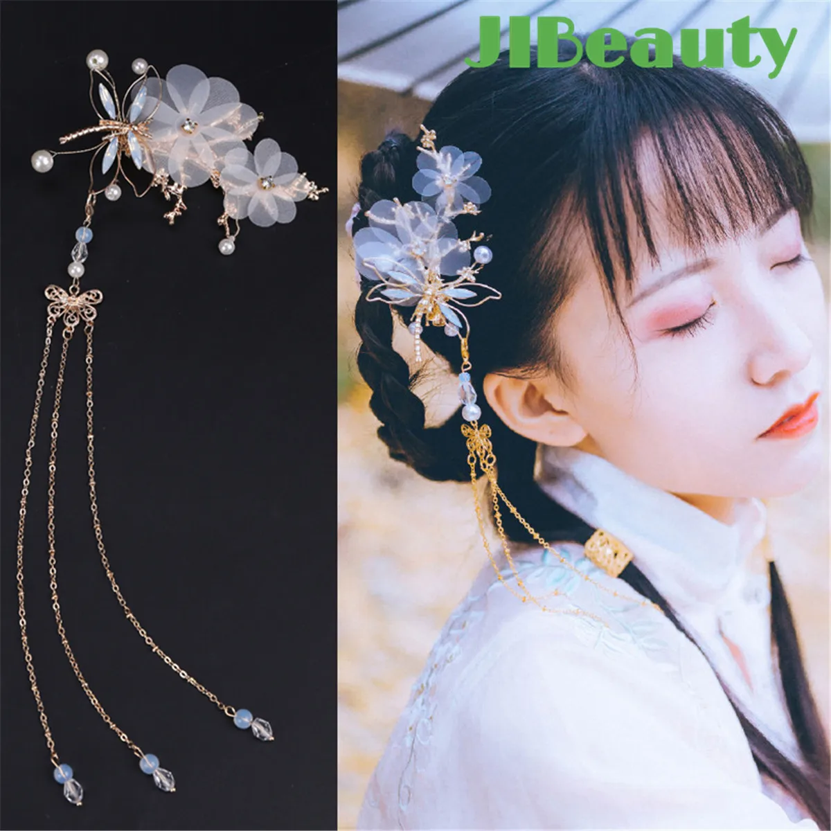 

QIANJI 2019 Fashion Bride Hair Clip Ladies Barrette Flowers Female Pink Pearl Women Insect Dragonfly Hairwear Wedding Hairpin