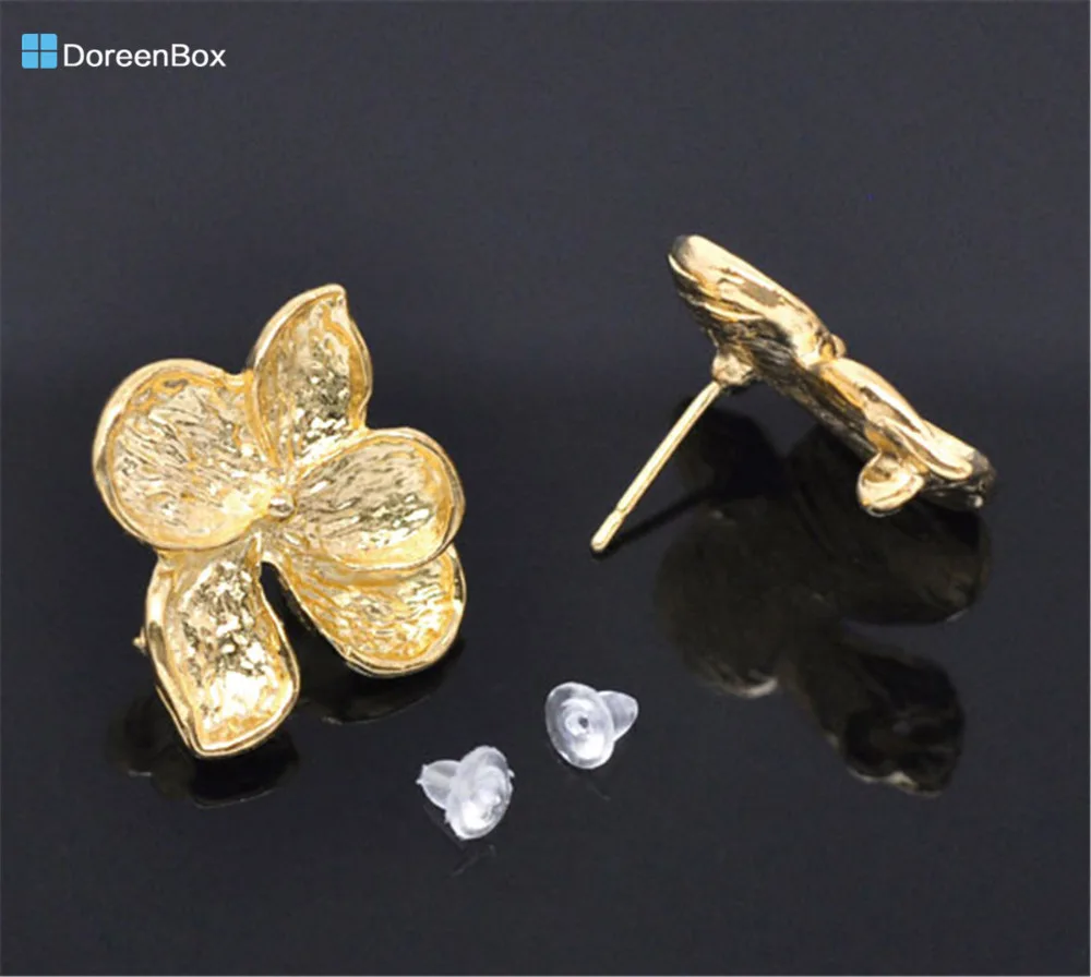 

Doreen Box 5 Pairs Gold color Shiny Flower Earring Post W/Stopper (B09210)