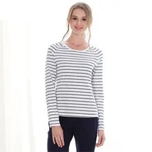 Весенние и летние женские пижамные костюмы с круглым вырезом и длинным рукавом, сексуальные хлопковые ночные рубашки, полосатые женские пижамы, пижамы