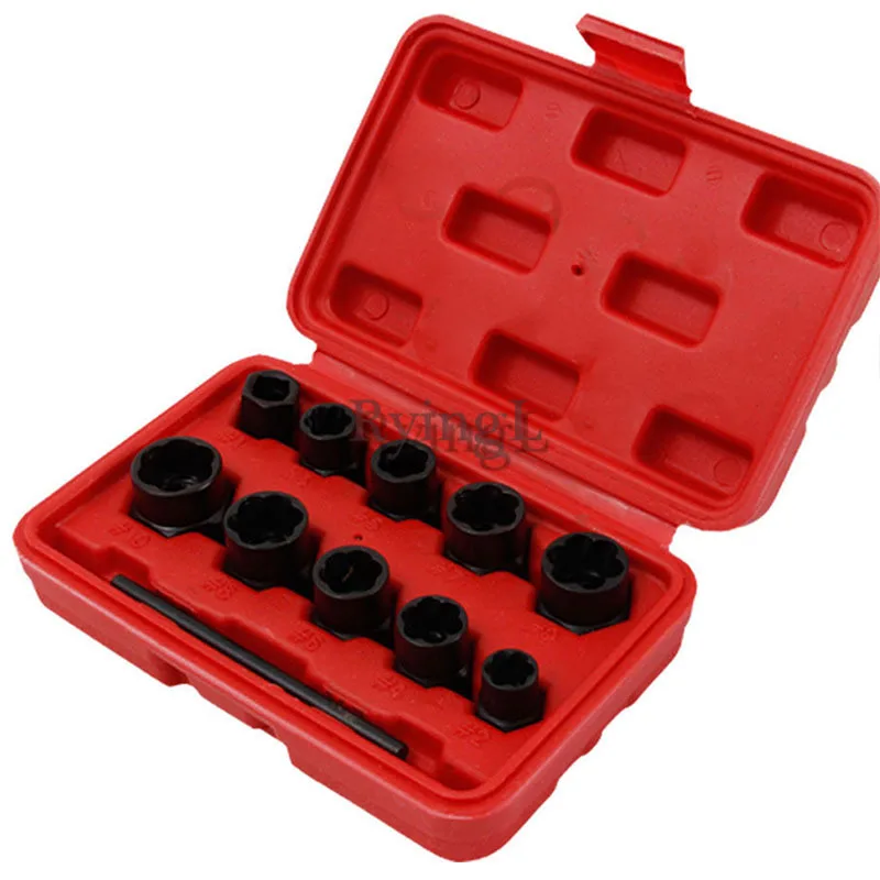 

11Pcs Nut Bolt Removers Set 9-19mm Locking Wheel Bolt Nut Stud Extractor Twist Socket Set Threading Hand Tools Kit With Box