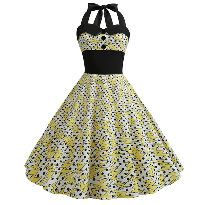 

Pinup Retro Summer Dress 2019 Vestidos Floral Sexy Halter 50S 60S Vintage Dress Elegant Rockabilly Dresses Swing Robe Femme