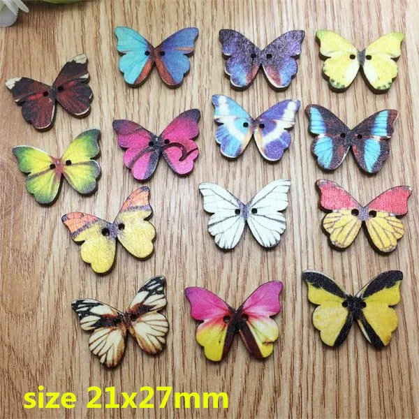 Free shipping mixed 70 pcs randomly 14 styles 2-hole Butterflies Printed Wooden button Sewing Scrapbooking Crafts accessory | Дом и сад