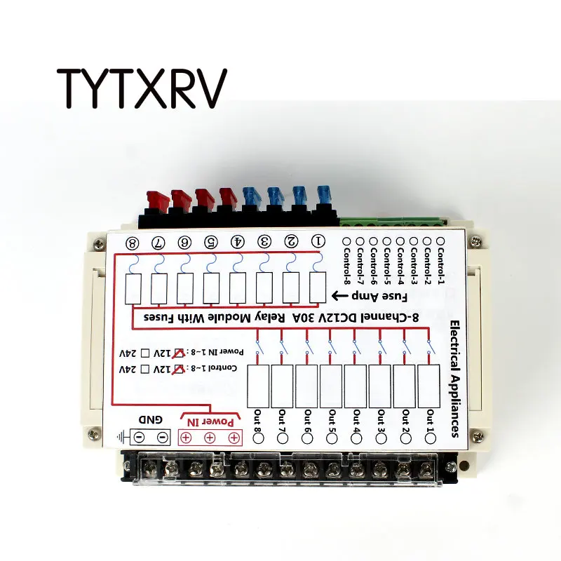 TYTXRV 8-канальный DC 12V 30A триггерный релейный модуль с предохранителями лакированная Аксессуары Для караван Camper Automotorhome RV части