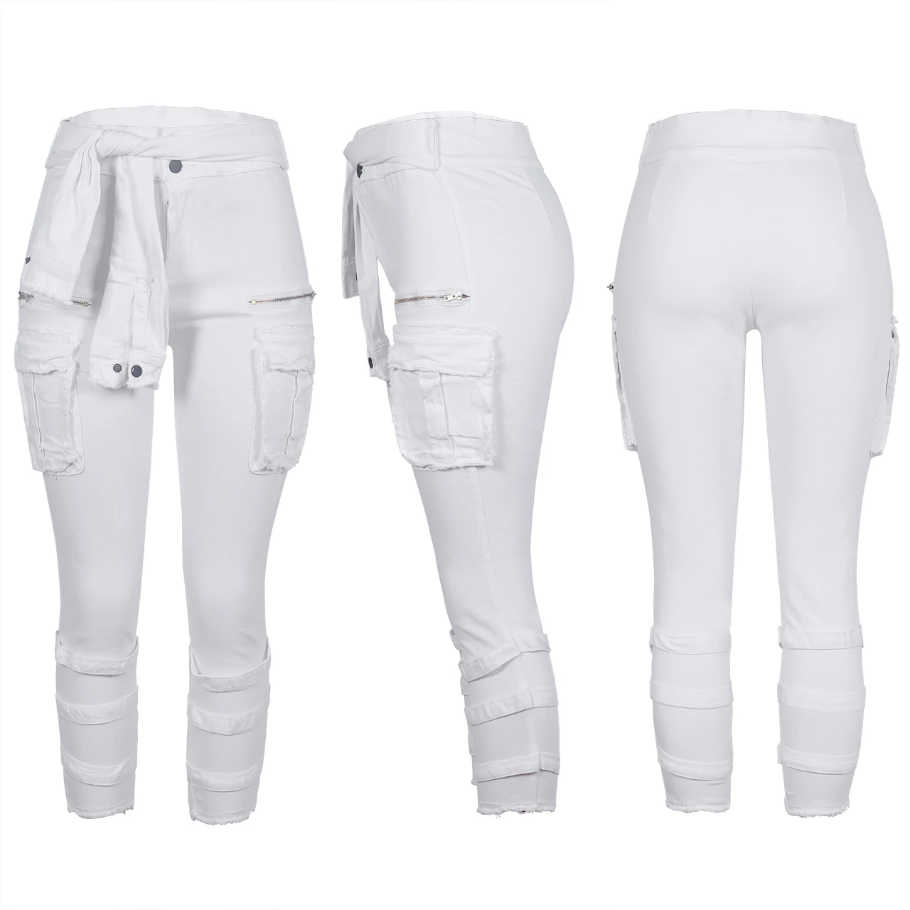 Широкие карманные джинсы для отдыха эластичные длинные женские джинсовые брюки пояс Уличная Повседневная Джинсы - Цвет: white
