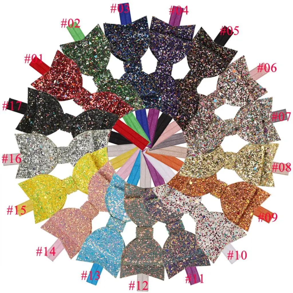 17pcs/set Free Shipping Teens Girl Glitter Leather Bow Headbands Children Hair Headwear
