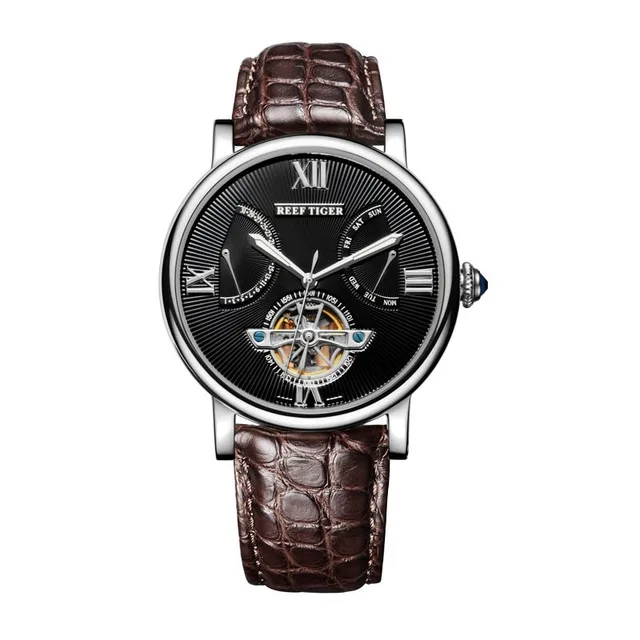 

Reef Tiger Artist Serier RGA191 Men Business Fly Wheel Dual Window Week & Date Dial Automatic Mechanical Wrsit Watch - Alligator