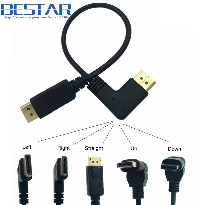 Cable Length: 0.3m, Color: up Computer Cables DisplayPort Male to Male 90 Degree Up & Down & Left & Right Angled Extension Cable for CRT LCD Monitors Projectors 30cm Black 