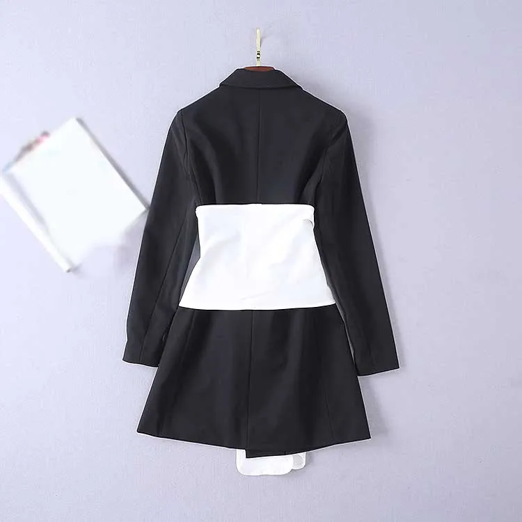 2019 Fashion Suit Blazers Notched Neck Contrast Color Women Blazers Sashes Long Sleeve Cummerbunds Patchwork Blazers