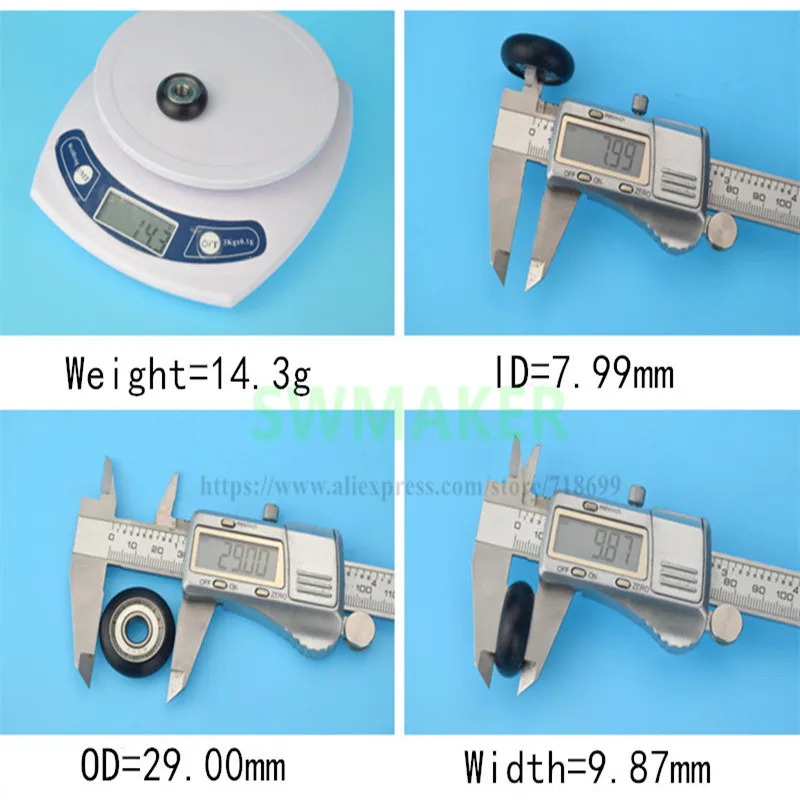 SWMAKER 8*29*10 мм нейлон, POM с 608ZZ подшипниковой стали, ролик, Маленький рукав, резиновый покрытый пластиковый подшипник, подвижный шкив