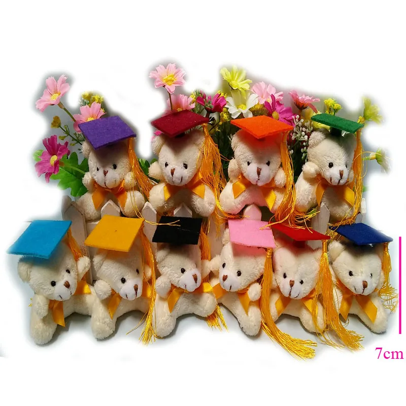 

20 pcs/lot, 7cm cream graduation spirit bear with keychain Plush Toys,stuffed toys, soft graduation bear,10 colors cap to choose
