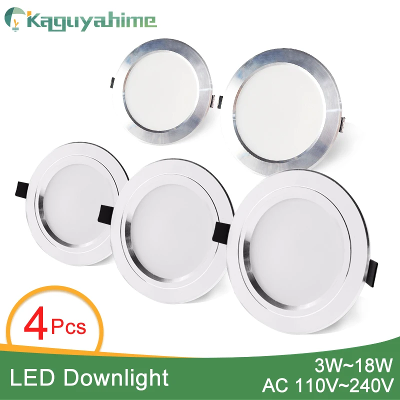 

Kaguyahime 4pcs Ultra Thin LED Downlight 110V 220V Round LED Ceiling Recessed Spot Light Down Light 3W-18W 7W 9W 10W 12W 15W