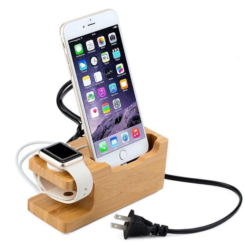 

Universal Wooden Bamboo Mobile Phone Holder For Apple Watch Stand Charging Dock Station 3 USB 3.0 HUB For Iphone X 8 7 6S Plus