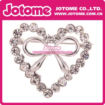

Valentine's Day Silver Plated Full Crystal Inlay Hollow Heart Bowknot Brooch Pin Party Lady