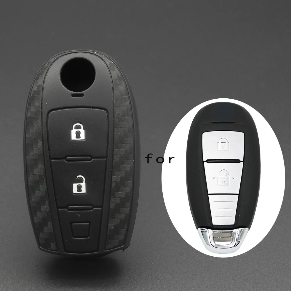 

jingyuqin 2B Carbon fiber Silicone Car Remote Key Fob Shell Cover Case For Suzuki Vitara Swift Ignis Kizashi SX4 Baleno Ertiga
