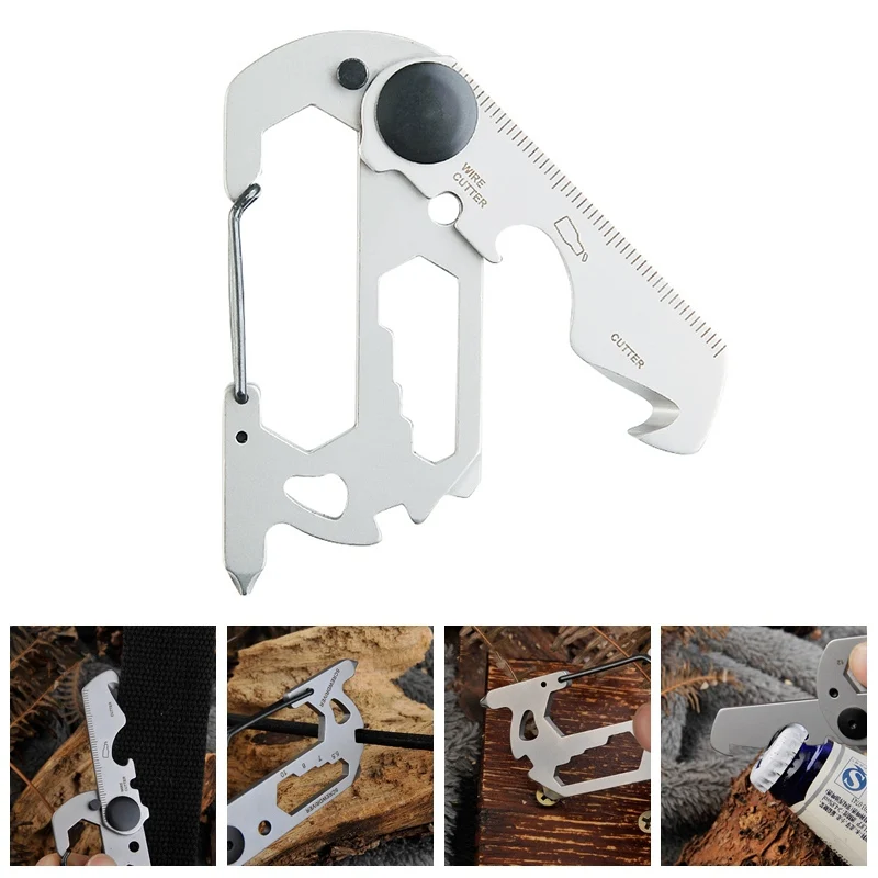 

Multi Functional Tools Carabiner 420 Stainless Steel Bottle Opener Cross Flat Screwdriver Wire Cutter Keychain Waist Hanging