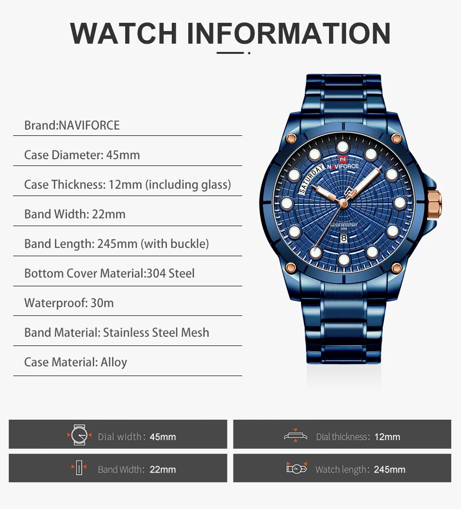 Мужские Аналоговые кварцевые часы NAVIFORCE, мужские роскошные деловые часы из нержавеющей стали, повседневные водонепроницаемые наручные часы Relogio Masculino