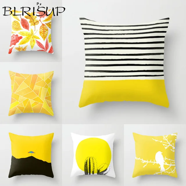 

BLRISUP Polyester Yellow Pillowcase Pineapple Cactus Leaves Pillow Case Home Bedroom Decorative Geomrtric Throw Pillows Cover