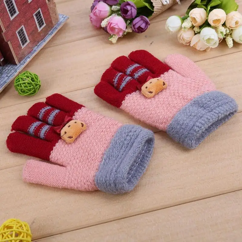 Зимние эластичные теплые перчатки для девочек; детские вязаные эластичные варежки