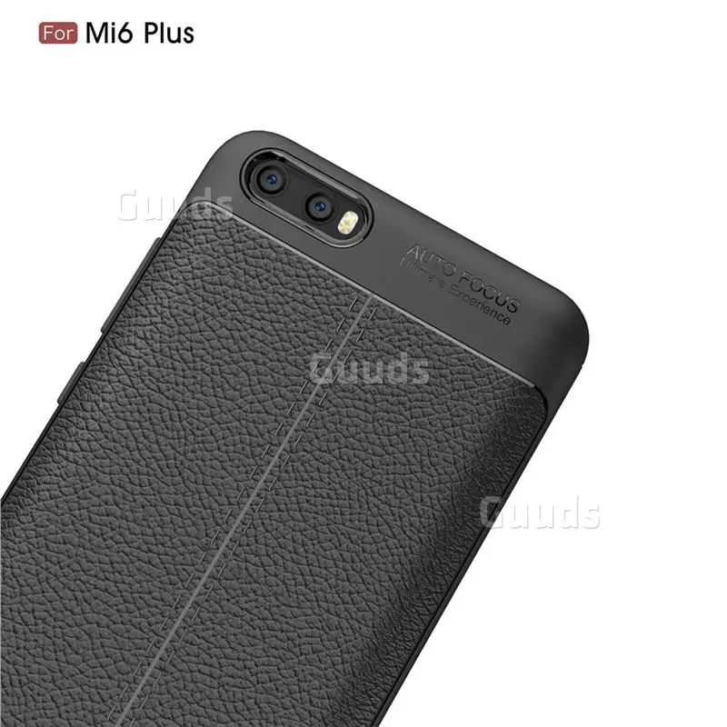 Luxury Auto Focus Litchi Texture Silicone TPU Back Cover for Xiaomi Mi 6 Plus - Black