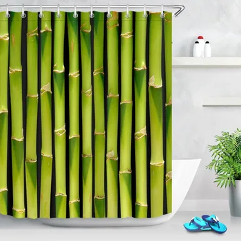 

LB 180*180 Natural Plant Shower Curtains Green Bamboo Door Stems Waterproof Polyester Bathroom Curtain Fabric for Bathtub Decor