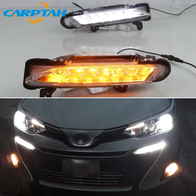 

LED Daytime Running Light For Toyota Yaris 2017 2018 2019 Waterproof 12V Yellow Turn Signal Indicator Light Bumper LED DRL