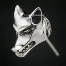 925 стерлингового серебра волк мужские Байкер-рокер серьги-гвоздики 8M002_# пара