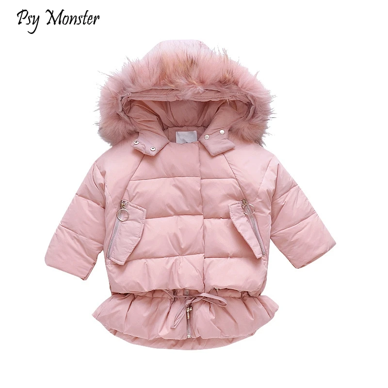 

Girls Cotton Coat Big Children's Fur Collar Korean Hand Cotton Jackets Kids Long Fishtail Thick Loose Waist Fashion Outwear