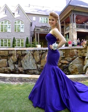 2015 Satin Mermaid Royal Blue Abendkleider für Frauen Strapless Red Carpet Kleid Formales Langes Partei Cocktailkleid Nach Maß