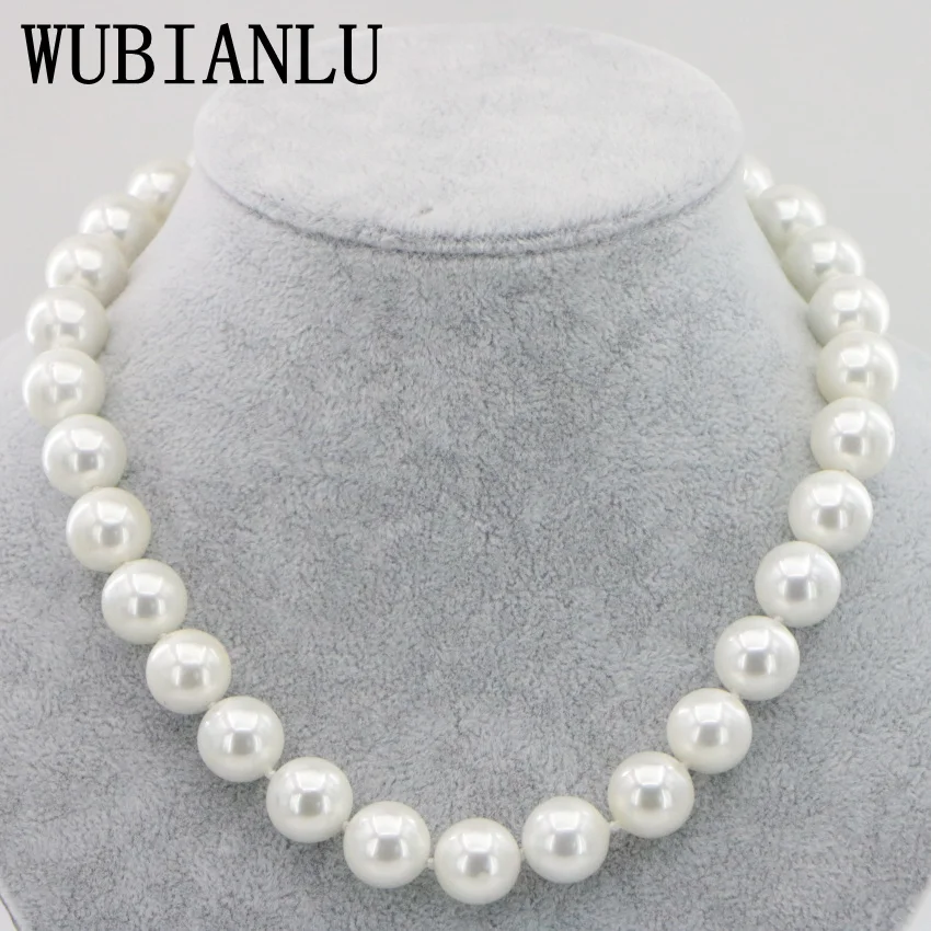 WUBIANLU 14 мм черное Белое море Южная раковина жемчужное ожерелье 18 дюймов магнитная пряжка модные женские ожерелья бижутерия