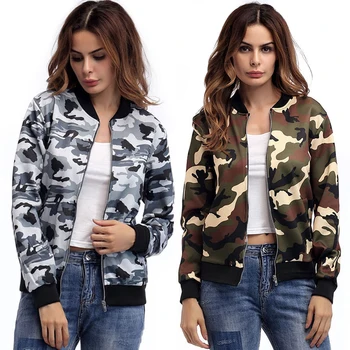 

Women Fashion Camouflage Jacket Casual Long Sleeve Slim Zippered Coat Outwear
