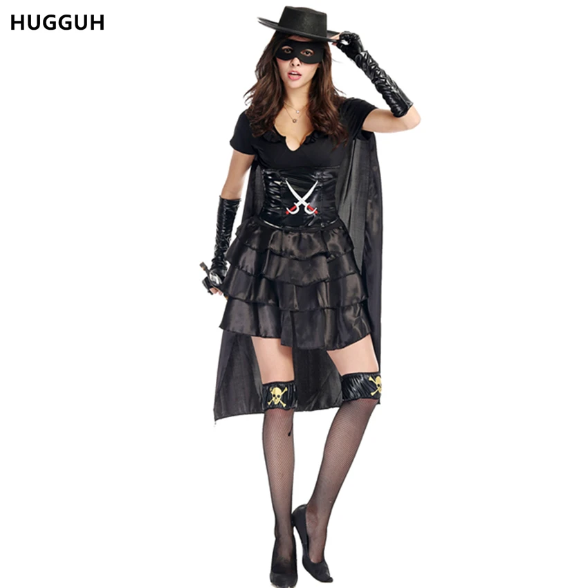 HUGGUH Nieuwe Sexy Vrouwen Zwarte Jurk Halloween Rollenspel Zorro Heroes Cosplay Kostuum Kleding Vrouwen H158619|zorro costume|dress halloweencosplay - AliExpress
