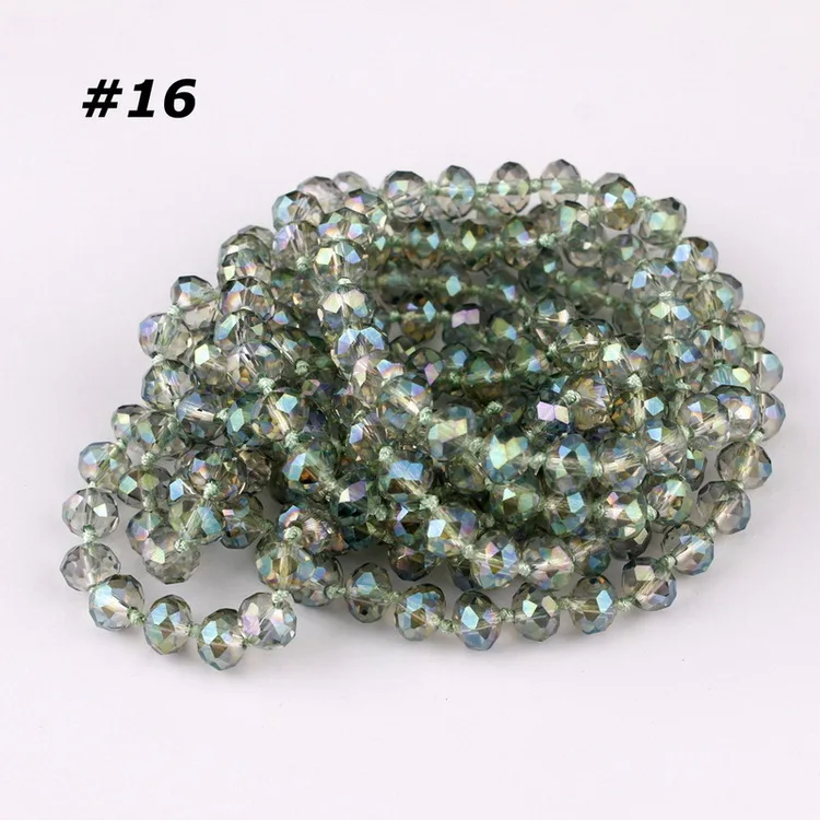 Горячее осеннее цветное длинное завязанное ожерелье с бусинами на цепи для женщин 8 мм граненые овальные стеклянные бусины витой длинный свитер цепи 25 цветов - Окраска металла: 16