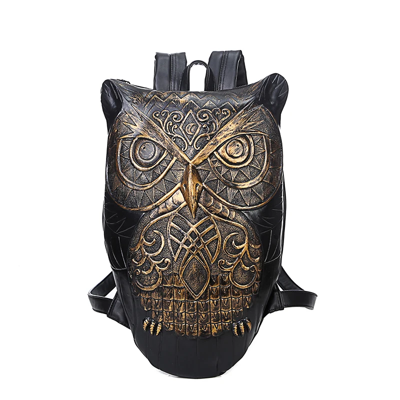 ФОТО Women Backpack 2016 Newest Stylish Cool Black PU Leather Owl Backpack Female Hot Sale Women Bag In Stock Fast Shipping
