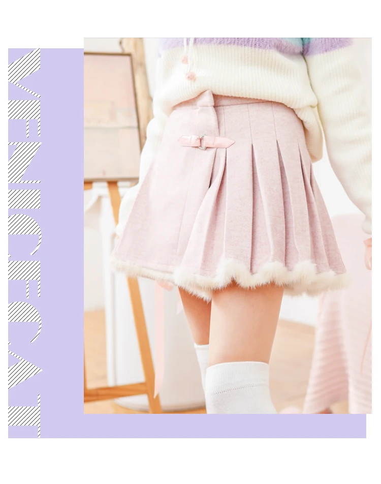Милая юбка принцессы в стиле Лолиты; милая японская Мягкая юбка в форме сердца для девочек; Лидер продаж; плиссированная юбка из норковой шерсти с вышивкой; розовая шерсть; VC256