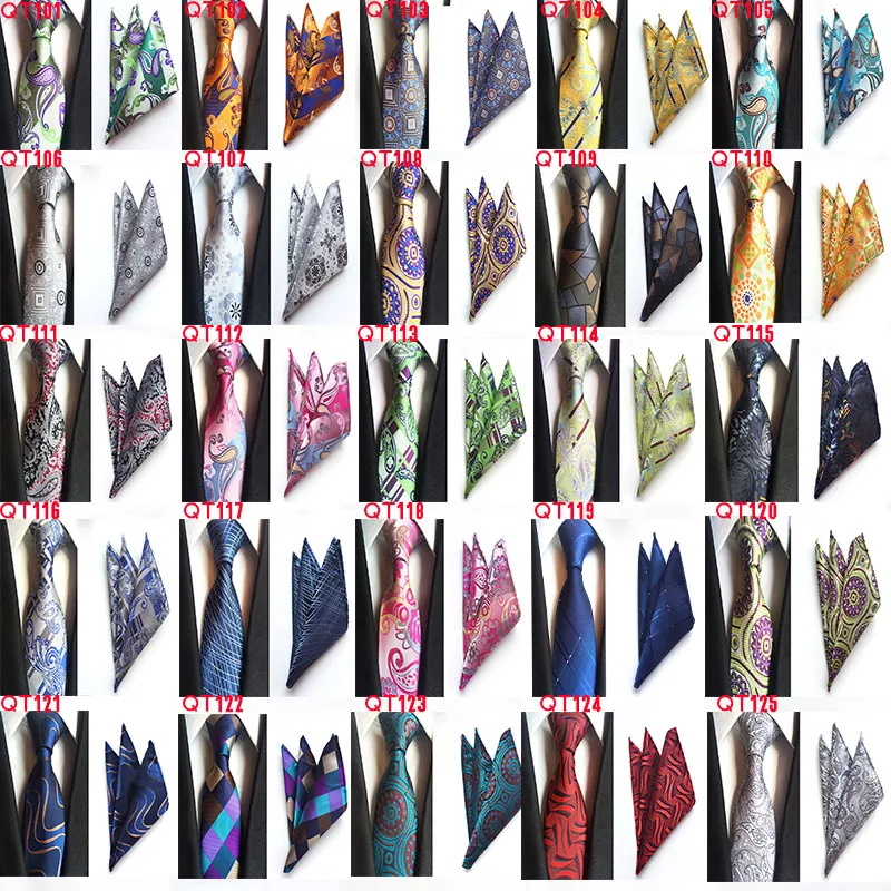 Wholesale DHL/TNT Free Shipping 20pcs/lot 125 Styles Tie Set 8 cm Mans Tie pocket square Set Silk Business Necktie Cravat