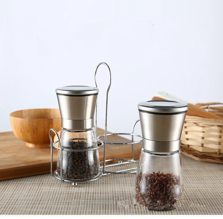 

Стеклянная мельница для перца, кухонные принадлежности, бутылки для приправ из нержавеющей стали с полками, мельница для соли и перца, мельница для перца JO 1079, 1 комплект