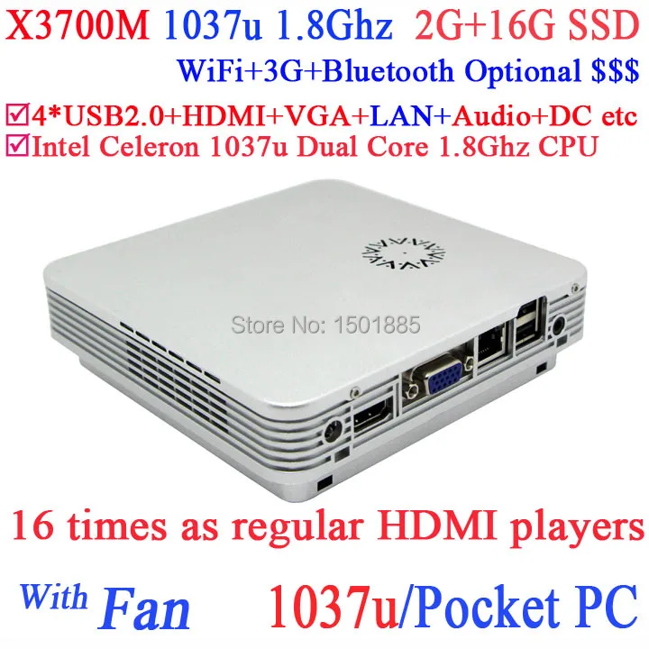 High quality super pocket pc windows 8 mini pc X3700M with Intel Celeron 1037U Dual Core 1.8GHz 2G RAM 16G SSD