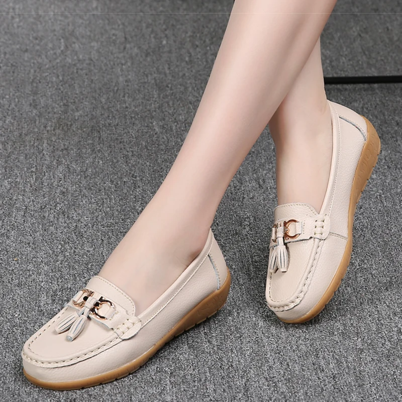 

new Women Ballet Shoes Flats Leather Breathbale Moccains Women Boat Shoes