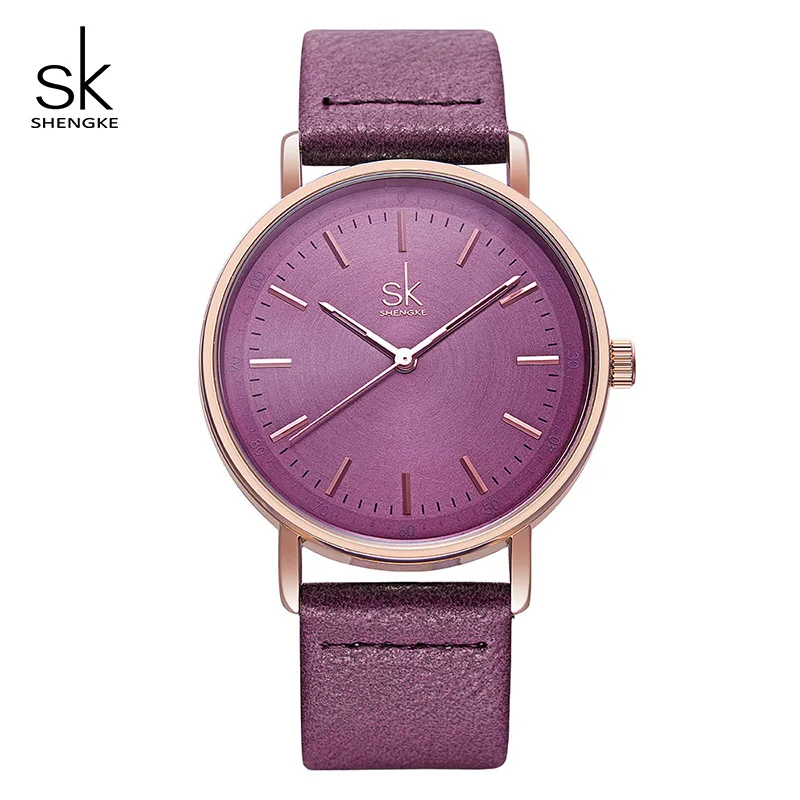 Shengke, цветные кожаные женские часы, кварцевые женские наручные часы, Reloj Mujer, новинка, SK, подарок на день для женщин# K8065 - Цвет: purple