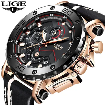 

LIGE New Watch Men Luxury Brand Business Military Quartz Chronograph Clock's Leather Automatic Date Men Watch Relogio Masculino